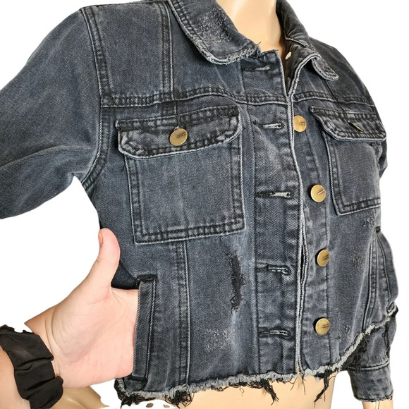 Mono b charcoal distressed jean jacket. - Picture 9 of 17